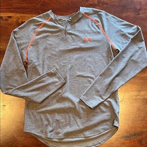 Under Armour Heather Gray Long Sleeve Shirt with Orange Accents